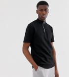 Asos Design Tall Short Sleeve Sweatshirt With Half Zip In Black - Black