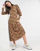 Vila Puff Sleeve Dress In Animal Print-multi