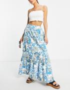 Topshop Floral Poplin Maxi Skirt In Blue - Part Of A Set