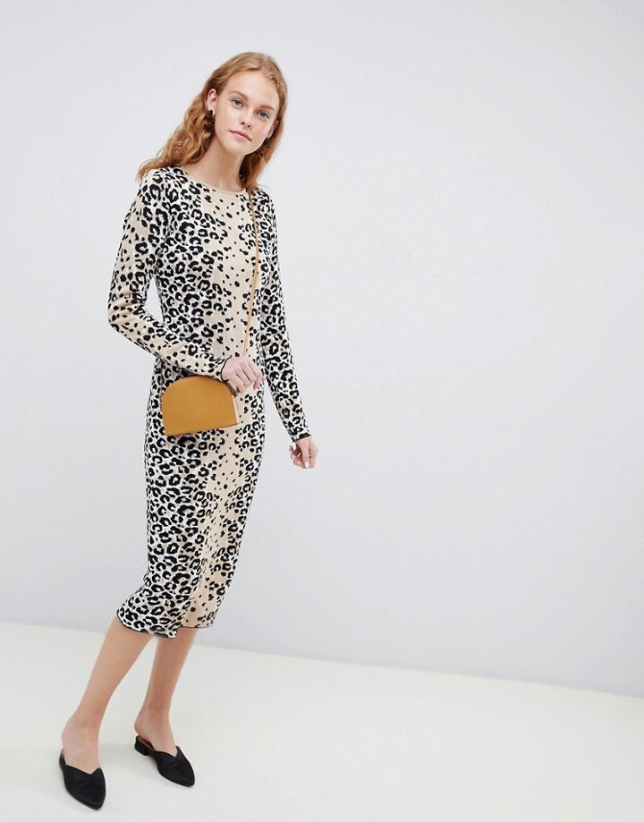 Asos Design Leopard Dress In Fine Knit - Multi