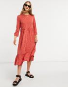 Glamorous Midi Smock Dress With Peplum Hem In Red Daisy