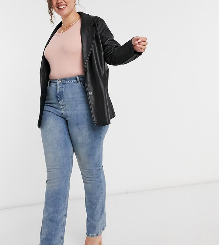 Asos Design Curve High Rise '70's' Stretch Flare Jeans In Vintage Midwash-blues