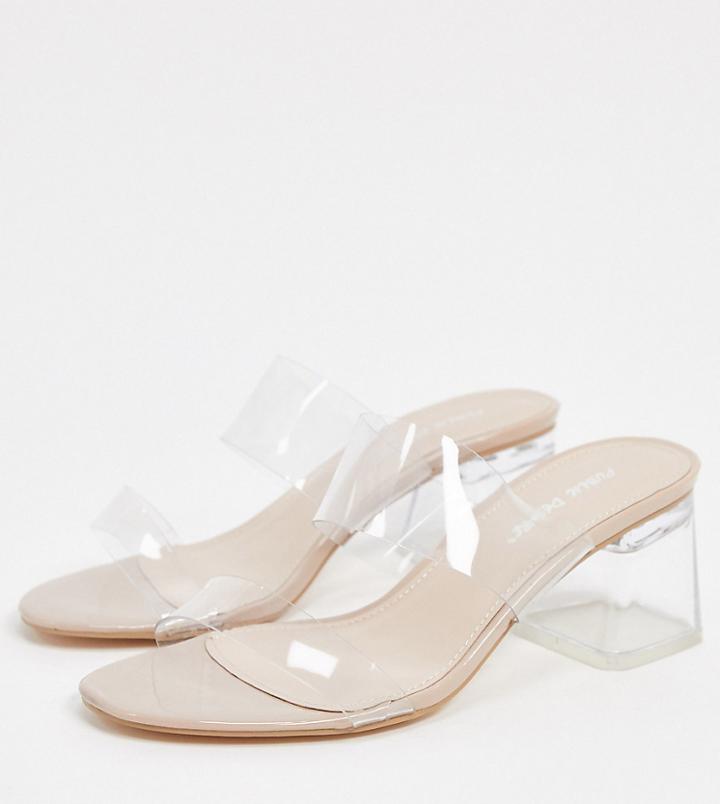 Public Desire Aries Wide Fit Mule With Clear Details In Beige-neutral