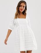 Asos Design Mini Smock Dress In Textured Check-white