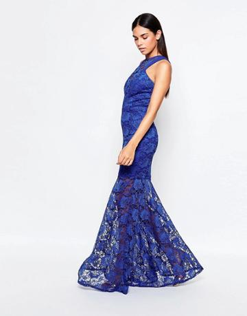 Honor Gold Lace Fishtail Maxi Dress - Blue