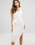 Lavish Alice Ribbed Dress With Belt Detail - White