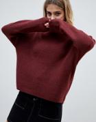Asos Design Fluffy Sweater In Rib - Red