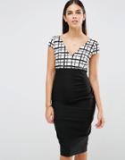 Vesper Pencil Dress With Grid Top - Black