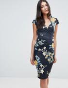 Jessica Wright V Neck Floral Scuba Pencil Dress - Multi
