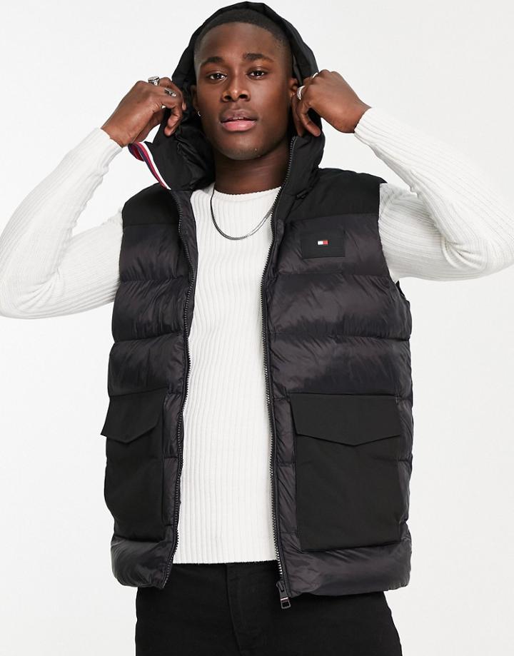 Tommy Hilfiger Mixed Media Puffer Vest In Black