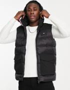 Tommy Hilfiger Mixed Media Puffer Vest In Black