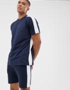 Asos Design Two-piece Relaxed T-shirt With Side Panel Stripe In Navy