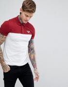 Emporio Armani Slim Fit Color Block Logo Polo In Burgundy - Red