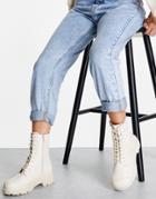 Public Desire Counter Lace Up Boots In Ecru-white