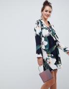 Asos Design Bamboo Print Velvet Mini Wrap Dress-multi