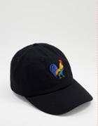 Asos Design Baseball Cap In Black With Cockerel Emboridery