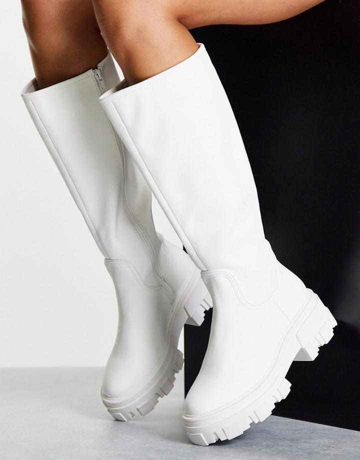 Asos Design Carla Chunky Flat Boots In White