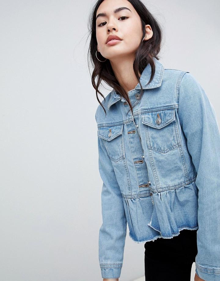 Brave Soul Kennedy Denim Jacket With Frill Hem - Blue