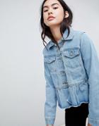Brave Soul Kennedy Denim Jacket With Frill Hem - Blue