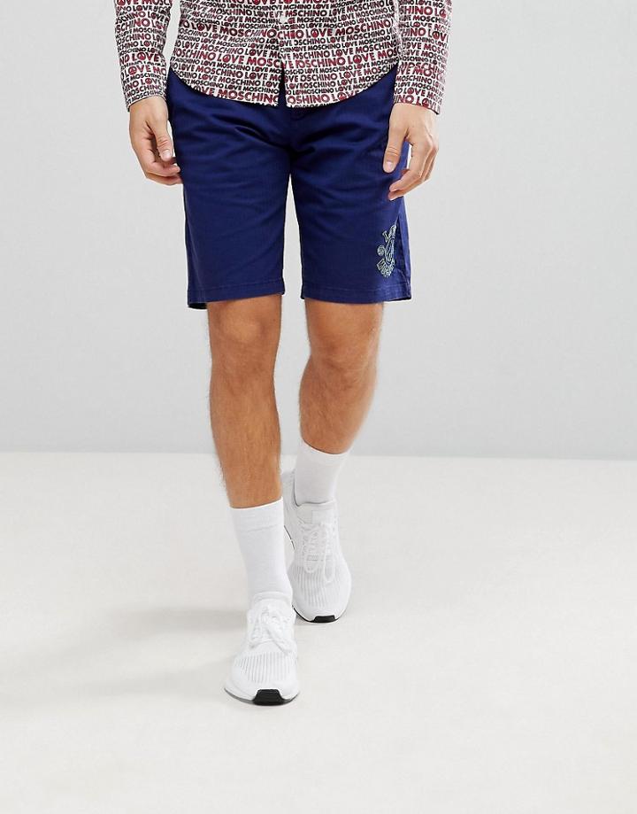 Love Moschino Chino Shorts With Logo - Navy
