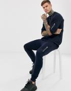 Asos Design Two-piece Oversized Longline T-shirt With Ma1 Pocket In Navy - Navy