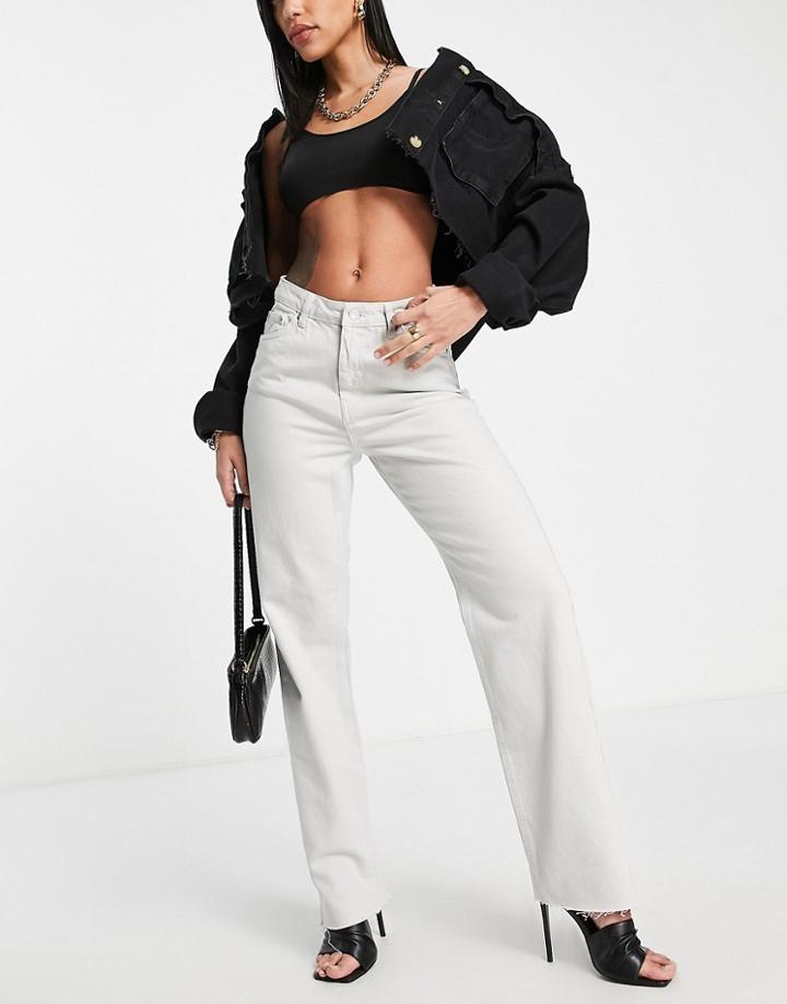 Na-kd Straight High Waist Raw Hem Jeans In Light Gray