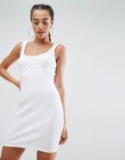 Asos Sleeveless Mini Rib Bodycon Dress With Seam Detail - White