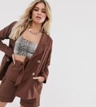 Unique21 Linen Double Breasted Blazer Two-piece - Brown