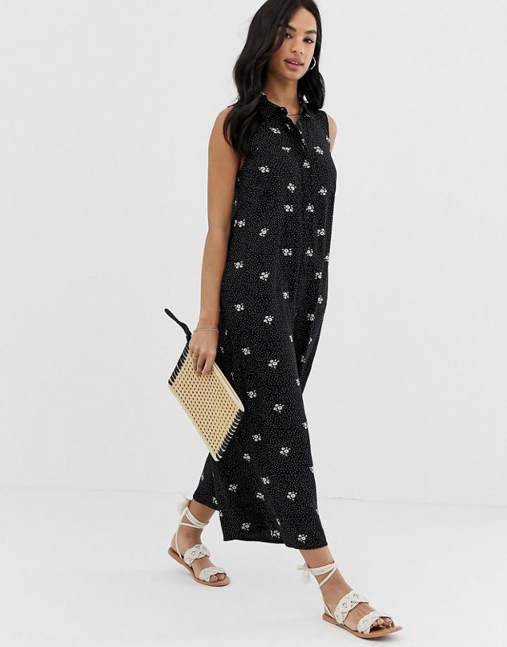 Asos Design Casual Culotte Shirt Jumpsuit In Print-multi