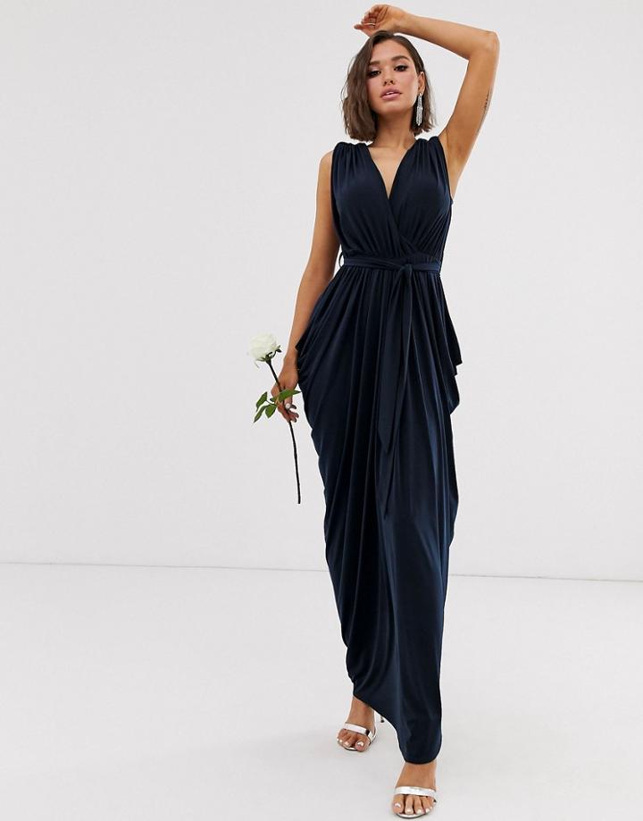 Club L London Slinky Cowl Back Bridesmaid Maxi Dress-navy