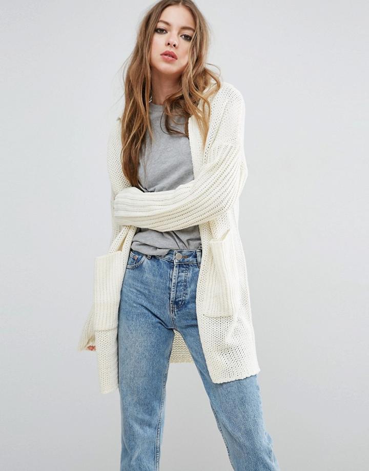 Noisy May Ribbed Knit Cardigan - White