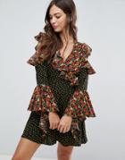 Influence Mix And Match Cold Shoulder Dress With Ruffle Sleeves - Multi