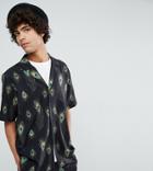 Reclaimed Vintage Inspired Revere Shirt In Black With Feather Print Reg Fit - Black