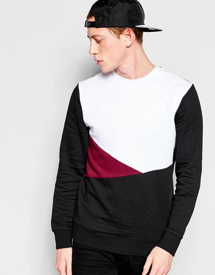 Jack & Jones Color Block Crew Neck Sweater - White