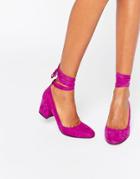 London Rebel Tie Ankle Kitten Heel Shoe - Purple
