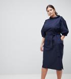 Asos White Curve Tie Waist Midi Dress - Navy