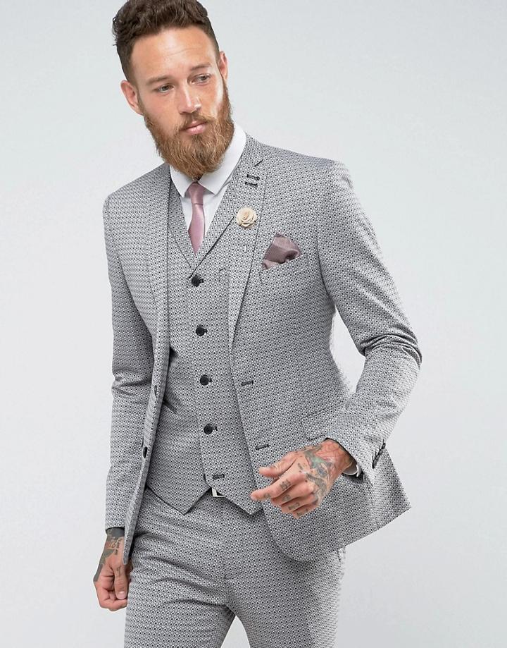 Rudie Super Skinny Diamond Jacquard Suit Jacket - Navy