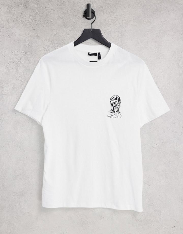 Asos Design T-shirt In White Organic Cotton With Skull Chest Print
