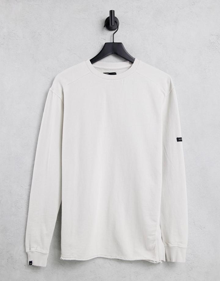 Bershka Long Sleeve T-shirt With Sleeve Detail Print In White-black