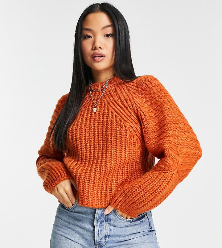 Asos Design Petite Crop Sweater In Mixed Rib Stitch In Orange