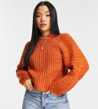 Asos Design Petite Crop Sweater In Mixed Rib Stitch In Orange