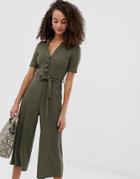 Miss Selfridge Khaki Rib Collar Jump - Green