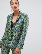 Asos Design Premium Tailored Blazer In Ditsy Floral Jacquard - Multi