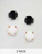 Krystal Swarovski Crystal 2 Pair Stud Earring Set - Black