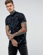 Asos Regular Fit Viscose Shirt With Line Print - Black