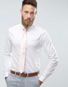Asos Wedding Skinny Sateen Shirt In White With Pink Tie Save - White