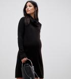 Asos Design Maternity Cowl Neck Knitted Mini Dress - Black