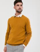 Asos Design Lambswool Sweater In Mustard