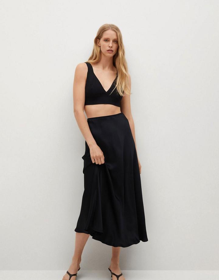 Mango Satin Midi Skirt In Black