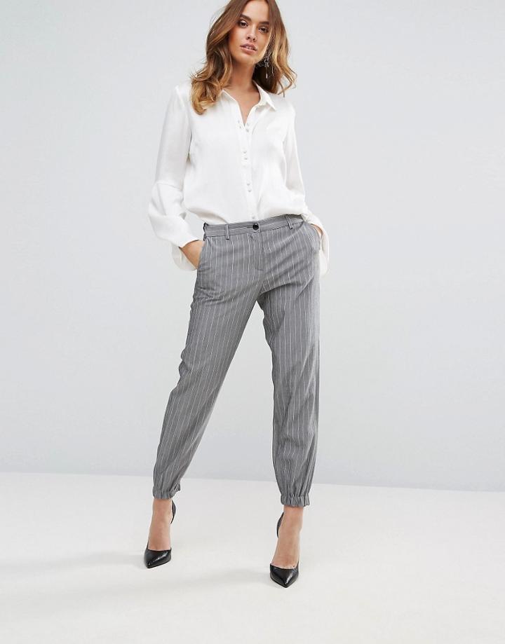 Sisley Pinstripe Pant Wth Cuffed Ankle - Gray